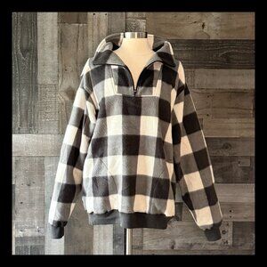 Trader Bay vintage 90s gray checkered fleece half zip funnel neck sweater large